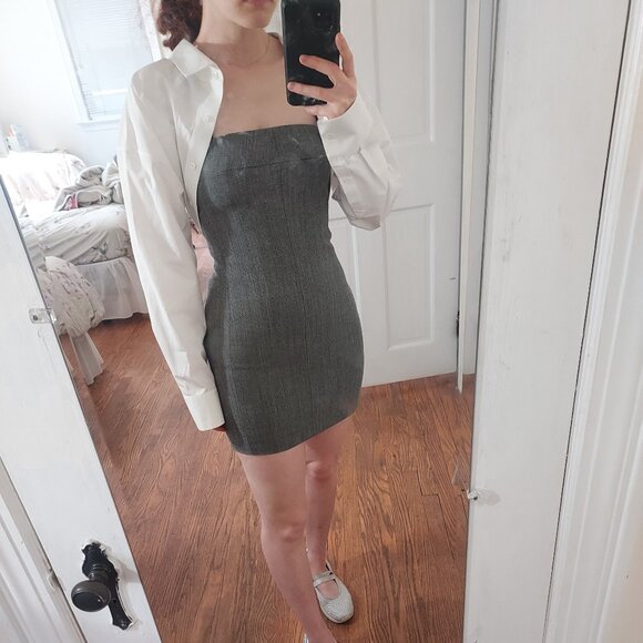 Alexander Wang Herringbone Grey Black Bolero Shirt Minidress - Picture 1 of 10